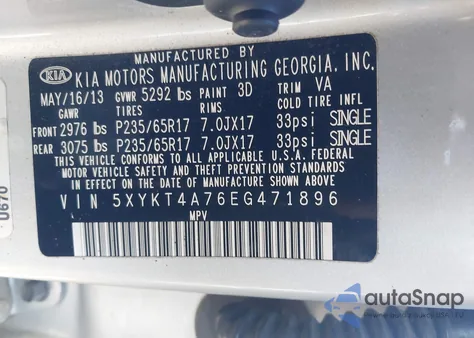 2014 Kia Sorento Lx V6 from USA, damaged, VIN 5XYKT4A76EG471896
